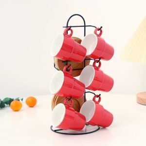 SET DE 6 TAZAS CON PLATO Y BASE METÁLICA ROJO / JA2103 / FS006