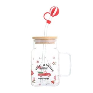 JARRO MUG DE VIDRIO CON SORBETE ROJO Y TAPA / JA2343-ROJO / FS006
