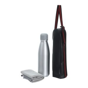 BOTELLA DE ALUMINIO CON ESTUCHE Y TOALLA / JA3124-SILVER / FS006