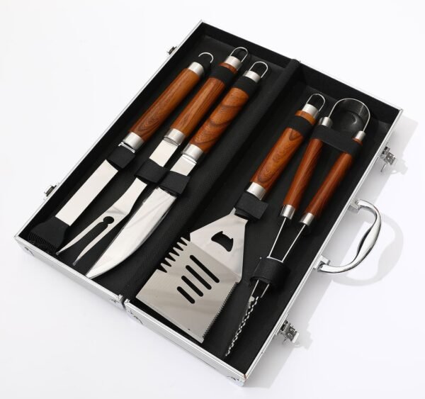 SET BBQ 5 PCS BASE MADEREADA + CAJA DE ALUMINIO / JA3377 /FS006