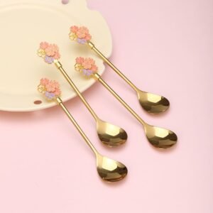 SET DE 4 CUCHARA DORADOS CON DETALLE DE FLOR / JA3406-GOLD / FS006