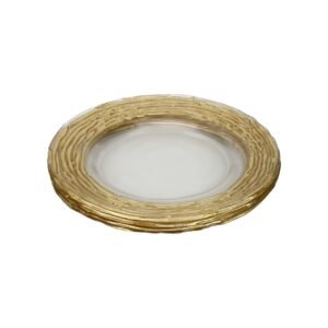 PLATO BASE DE VIDRIO TRANSPARENTE CON BORDE DORADO / JA3454 / FS006