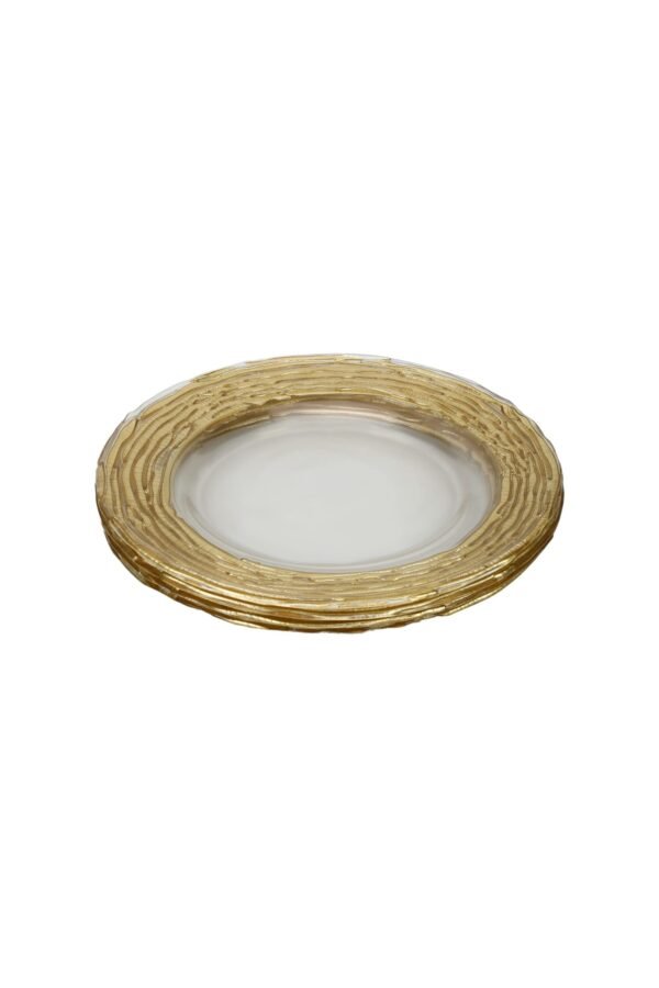 PLATO BASE DE VIDRIO TRANSPARENTE CON BORDE DORADO / JA3454 / FS006