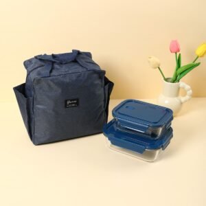 LONCHERA TERMICA NAVY CON 2 REPOSTEROS DE VIDRIO / JA3491 / FS006