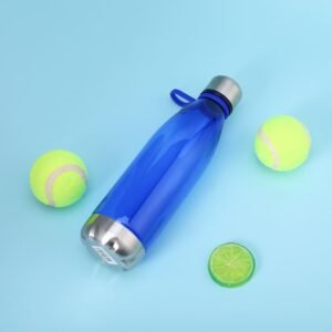 BOTELLA PLASTICA AZUL CON BASE Y TAPA PLATEADA / JA3496 / FS006