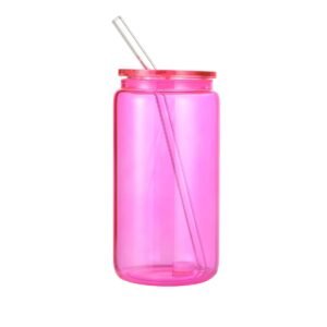 VASO Y SORBETE DE VIDRIO ROSADO / JA3193-PINK / FS006