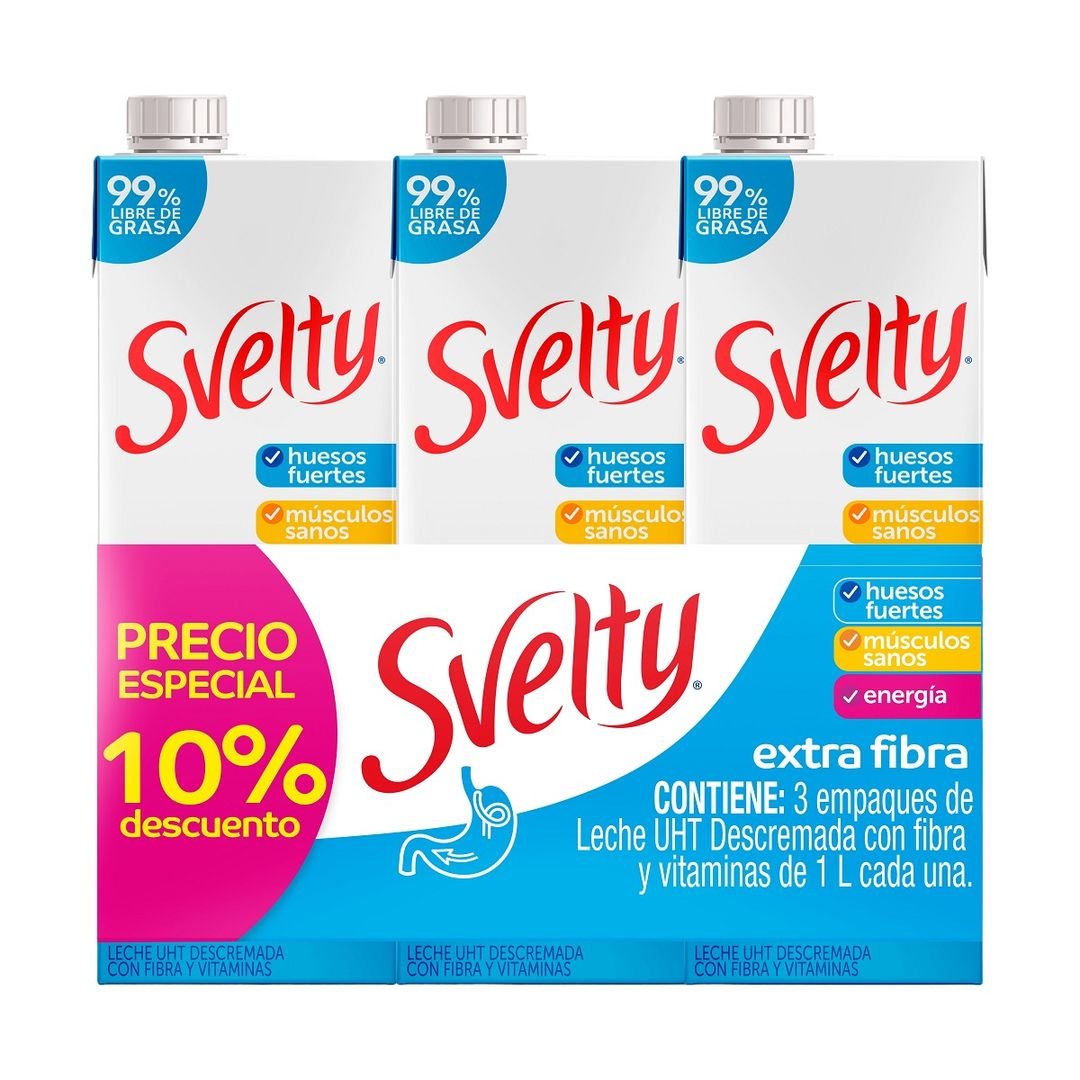 Pack 3 und. Leche Descremada Svelty Extra Fibra Cartón 1 L / FS0011