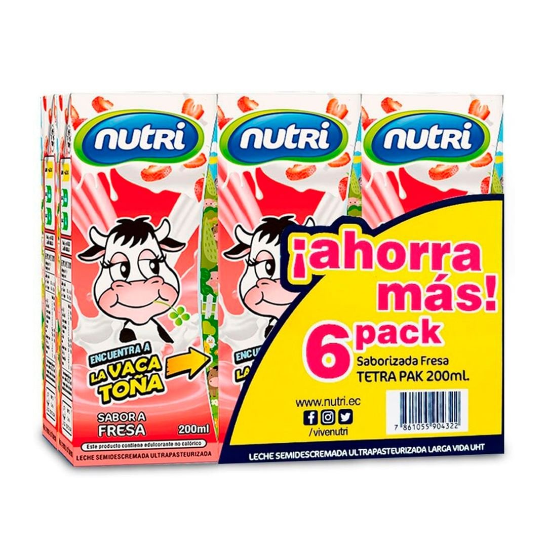 Pack 6 und. Leche Semidescremada Nutri Frutilla 200 ml / FS0011